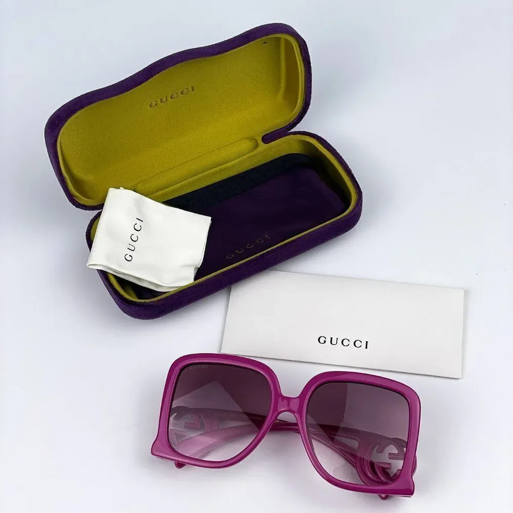 NEW Gucci GG1326S 004 Fuchsia Violet Gradient Oversized Square Women Sunglasses